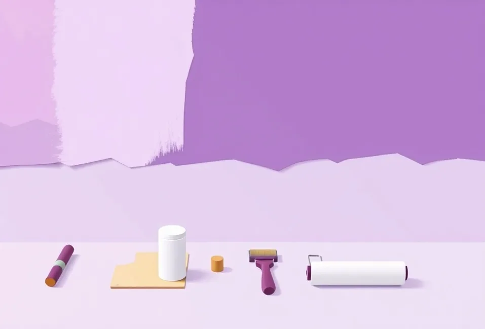 Outils de peinture disposés dans l'ordre des étapes du chantier