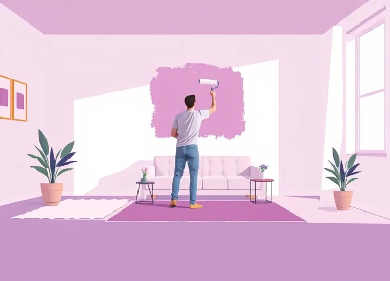 Peintre appliquant la peinture au rouleau sur un mur de salon
